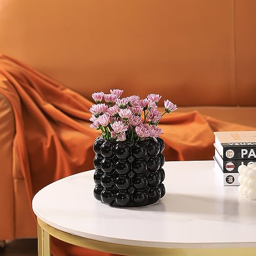 Bubble Vase, Black Ceramic Vase for Flowers, Boho Vases for Home Decor, Decorative Vases for Living Room, Office, Bathroom, Shelf, Fireplace, Farmhouse, Coffee Table, 5 Inches - color: Black, size: Medium