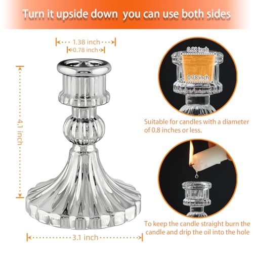 Glass Candlestick Holder,Striped Taper Candle Holders,Set of 6 Candle Stand for Table Centerpieces, Home Decor,Weddings,Festival and Parties (Silver Stripe) - color: Silver Stripe