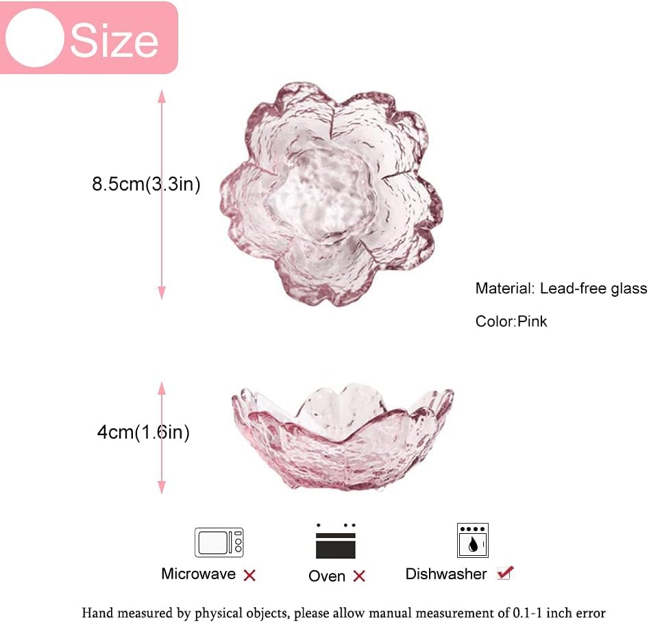 Glass Votive Candle Holders,Glass Seasoning Dishes,Cherry-Blossom Tea Bag Holders,Pink Flower Snack Dip Bowls,Set of 6 Tealight Pillar Trays for Party Housewarming Christmas Valentine Wedding Decor