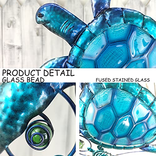 JOYBee Metal Sea Turtle Wall Art Decor Outdoor Indoor Nautical Hanging Art Blue Green Stained Glass Decorative Sculpture for Garden Pool Patio Balcony Kitchen or Bathroom(12.5 * 11inch) - color: Turtel