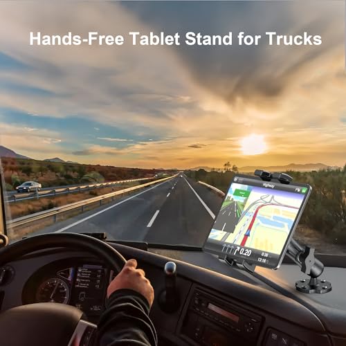 Keuvirya Heavy Duty Tablet Mount for Truck & Vehicle, Drill Base Tablet Holder for Truck with Aluminum Arm, Compatible with 4.7"-12.9" Tablets/iPad/Phones, iPad Truck Mount for Dashboard, Walls, Boat - size: Single arm