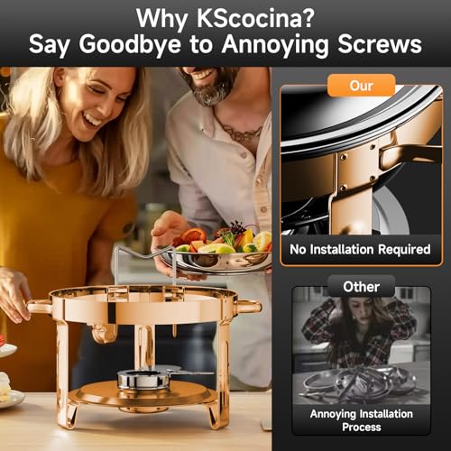 Chafing Dishes for Buffet, 4 Pack 5QT Round Stainless Steel Chafing Dish Set for Home Parties, Christmas Gatherings, Catering Events Complete Buffet Warmer Set (Rose Gold 4) - color: Rose Gold 4