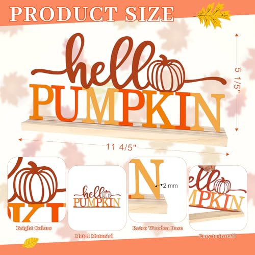 COCHIE Metal Hello Pumpkin Sign, Orange Fall Decorations for Home, Office, Shelf, Mantel, Indoor, Autumn Pumpkin Decoration, Hello Fall Decor (Autumn A) - style: Autumn A