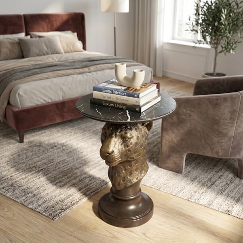 Leopard Head Sculptural Accent Table for Living Room & Entryway, 19.69" D x 24.80" H, Resin Animal End Table, Waterproof Outdoor Decor, Unique Gift for Housewarming - color: Leopard
