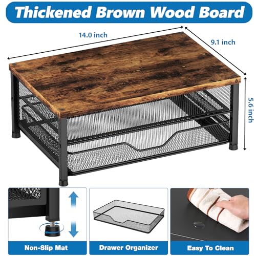 OPNICE Wood Computer Monitor Stand Riser, Desk Organizer with Drawer, Laptop Stand, Office Desk Accessories & Workspace Desktop Organizers Storage for Office Supplies(Brown) - color: Brown