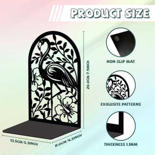 Peacoblue Metal Bookends for Shelves, Modern Decorative Heavy Duty Study Book Support Stoppers for Office, Desk, Shelf, Room 5.3"x4.3"x7.9" Cast Iron Bookends, 1 Pair (Flamingo and Tropical Plant) - style: Flamingo and Tropical Plant