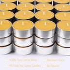 48 Pack Beeswax Tealight Candles Bulk,Pure Natural Bees Wax in Aluminum Shell - 4 Hour Extended Burn Time,Smokeless Tea Light Candles for Home Deco,Table centerpieces - style: 48 packs