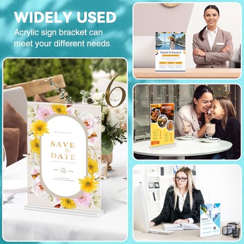 Relx 12 Pack Acrylic Sign Holder 8.5 x 11, Vertical T Shape Plastic Sign Holder with Base, Double-Sided Clear Tabletop Plexiglass Flyer Stands for Restaurant Office Store Home Picture Frame Display - color: 12pack