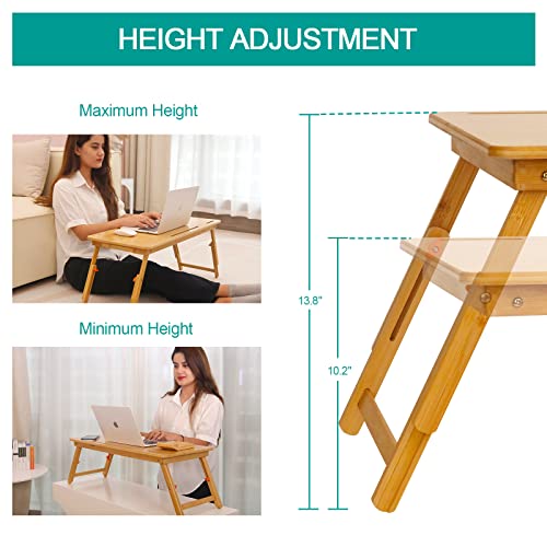 Lap Desk COIWAI Bed Table Desk Tray Desk for Bed for Laptop Writing Eating Laptop Desk with Tablet Slot, Adjustable Height Angle, Foldable Tray for Sofa Couch Floor, with Storage Drawer - Large - size: 28.8" *13.4" Height&Angle adjust