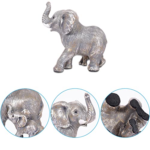 Cute Silver Elephant Statue Home Décor Good Luck Elephant with The Baby Décor for Shelf Good Gifts for Women Decoration for Living Room, Bedroom, Office - color: Silver