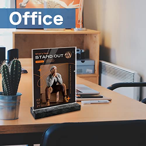 vrupin 2 Pack 8.5x11 Acrylic Sign Holder, Acrylic Frame Natural Marble Base, Clear Plastic Sign Holder Picture Photo Frames, Flyer Document Paper Display Stand for Office Desktop (black marble)