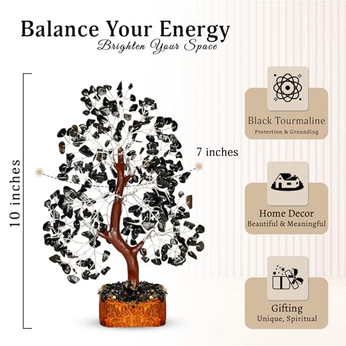 YATSKIA Black Tourmaline Gemstone Tree - Crystal Tree of Life - Crystals and Stones Home Office Decor - Good Luck Gifts for Women - color: Black Tourmaline Silver Wire