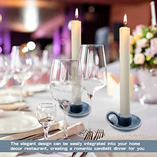 Set of 2 Ceramic Candle Holders，Taper Candle Holder with Handle Nordic Style Candle Burning Display Holder for Home Wedding Party Anniversary Housewarming Gifts （Blue） - color: Color 3