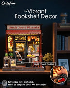 Cutefun Book Nook Kit - DIY Miniature Pizza Shop Booknook Kits for Adults and Teens, 3D Wooden Puzzle Bookend Bookshelf with LED Light, Creative Crafts Gifts for Beginners (Uncle Joe's Pizzeria) - style: Uncle Joe's Pizzeria