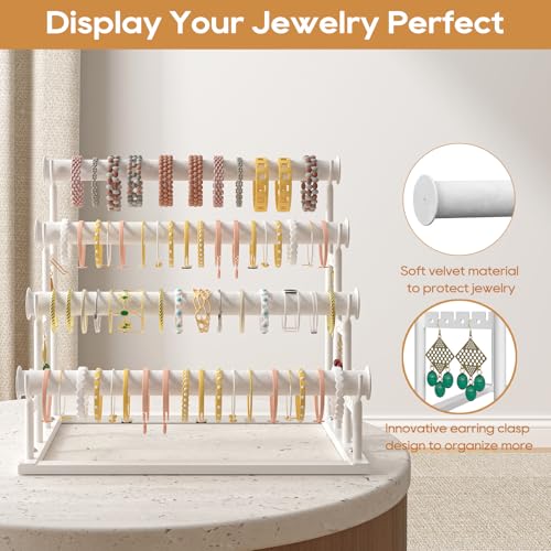 ORLESS 4 Tier Bracelet Holder, 2 Pack Detachable Velvet Jewelry Display Stand, T-Bar Necklace Storage Organizer Display Stand, Metal Bracelet Holder Display for Bangles Watch Scrunchies(White) - color: White-2Pack