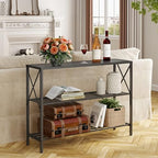 Hoctieon Industrial Console Table, 3 Tier Entryway Table, Hallway Table, Narrow Sofa Table with Shelves, Entrance Table for Entryway, Living Room, Foyer, Hallway, Office, Black - color: Black