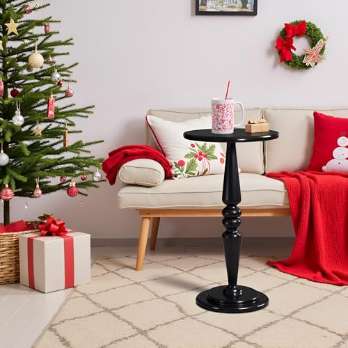 SwallowLiving Black Side Table, 25" Tall Small Round End Table for Small Spaces, Solid Pine Wood Pedestal Drink Table, Narrow Accent Table for Living Room, Bedroom & Entryway, Matte Black Finish - color: Black Spindle
