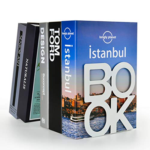 Book Ends - Decorative Metal Book Ends Supports for Bookrack Desk,Books, Unique Appearance Design,Heavy Duty (White, 8 Pair) - color: White, size: 8 pair