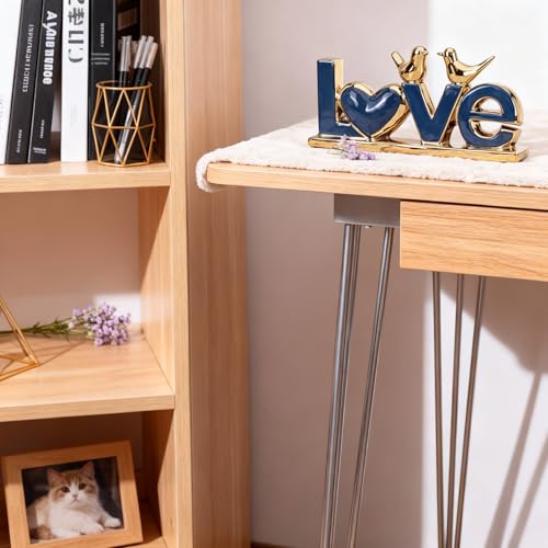 DOVDOV Blue and Gold Ceramic Love Sign Sculpture with Heart and Bird Statues, Modern Home Decor Accents for Living Room Coffee Table, TV Stand, Entryway and Shelf, Wedding or Housewarming Gift - color: Blg