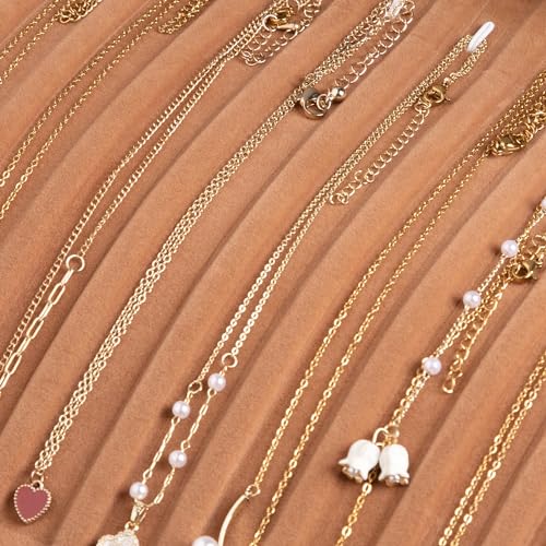 Frebeauty 15 Hooks Necklace Tray Velvet Neckalce Organizer with Clear Lid Lockable Necklace Holder Box Jewelry Organizer for Pendants Chains Necklace Jeweley Tray for Women Girl (Camel) - color: Camel