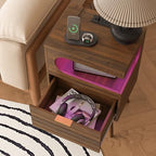 Veegle Nightstand,Modern Bedside Table with Storage Drawer and Open Wood Shelf, Accent Night Stand with Solid Wood Legs for Living Room, Bedroom and Small Spaces,Easy Assembly (Walnut Brown) - color: Walnut Brown