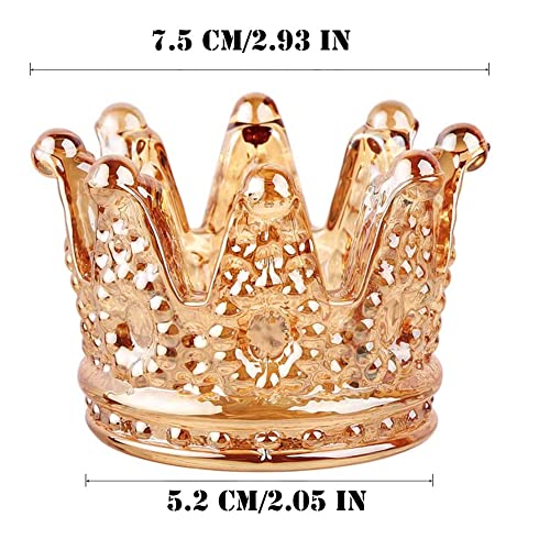 AKOAK 1 Pack Crown Glassware Candle Holder, Elegant Glass Tea Lamp Holder, Tea Light/Tabletop Candle Holder Decoration, Votive Candle Holder, Wedding, Party, Dinner, Family Decoration (Amber) - color: Amber