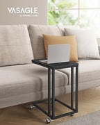 VASAGLE End Table, C Shaped TV Tray with Metal Frame Rolling Casters for Coffee Laptop Mobile Tablet, Industrial Side Table for Living Room Bedroom, 19.7 x 13.8 x 23.6 Inches, Ebony Black, ULNT050B56 - color: Ebony Black
