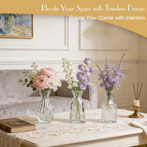 Petal Petite Glass Vase Set of 24 Small Clear Glass Bud Vases, Mini Vintage Flower Vases for Wedding Centerpieces & Table Décor, Champagne Vases in Bulk for Single Stem, Home and Office Decor - color: Clear