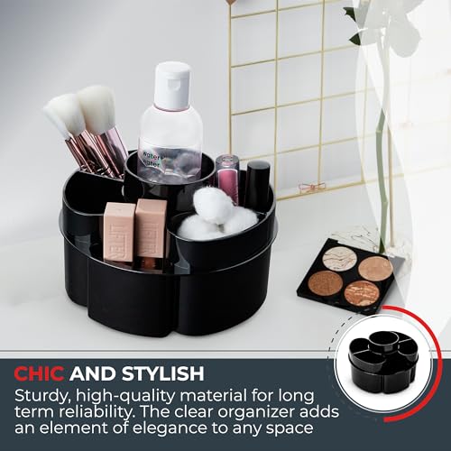 Masirs Small 360 Rotating Makeup Organizer - Mini Yet Spacious Cosmetic Storage Solution with Multiple Compartments - The Perfect Spinning Make-Up Caddy for Vanity or Bathroom Counter (Round - Black) - color: Round Black