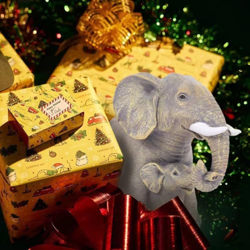 Cute Elephant Figurines Home Décor Good Luck Elephant with The Baby Statue Décor for Shelf Good Gifts for Women Decoration for Living Room, Bedroom, Office - color: Yellow