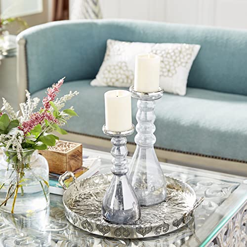 The Novogratz Glass Handmade Bubble Pillar Candle Holder, Set of 2 11", 14"H, Gray - color: Gray, size: 2 PIECES SMALL SIZE