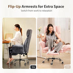 Big and Tall Office Chair, Flip Armrests for Pets & Cross Legged Sitting, Executive Ergonomic Computer Gaming Chair with Foot Rest, Teddy Fleece Wide Seat Reclining Desk Chair, Pink - color: Pink