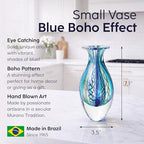 Ca D Oro Small Glass Vase Boho with Blue/Green Canes Hand Blown Murano-Style Art Glass - Model Nº 2 - color: Small Blue Model 2