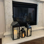 Allgala 3-PC Lantern Set 24 Inch Jumbo Deluxe Modern Indoor/Outdoor Candle Lantern Set Black Stainless Steel Frame Tempered Glass Pyramid Top for Garden Poolside Fireplace Wedding - color: Pyramid Top Black