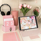 AceOrbit Pink Tulip Wood Block Perpetual Calendar Coquettish Desk Decor Cute Month Week Date Display Decorative Block Calendar for Women Office Home Desk Gift for Women - style: Pink Tulips