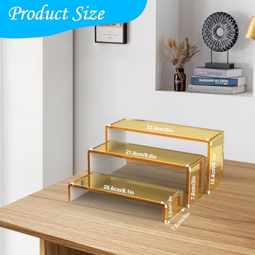 6 PCs Risers Display Stands 3 Tiers Desktop Acrylic Shelves Cake Dessert Holder Products Stand for Collectibles Shoes Jewels Pop Figure (Golden) - color: Golden