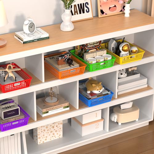 QRRICA 6 Pack Plastic Classroom Storage Baskets, Paper Trays for Classroom Organization & Turn in Trays for Teachers, Students, Desk Organizer Bin 13.8x10.6x3.1 Inch (Rainbow) - color: Rainbow