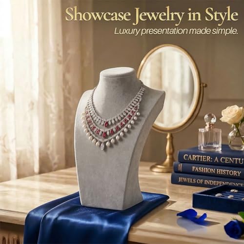 Flexzion Necklace Bust Display Stand (1 Pack) - 10 Inch 3D Mannequin Gray Velvet Necklace Display Holder for Home, Boutique & Trade Shows - Jewelry Display for Selling Necklace, Pendants, Chokers - color: Gray Velvet, size: Small (1 Pack)