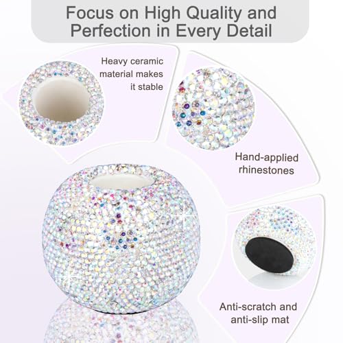Vixdonos Round Resin Rhinestones Candlestick Holders Set of 3 Ceramic Candle Holder Bulk for Taper Candles,Silver - color: Rhinestones-silver