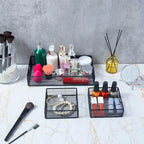 MyGift Modern Geometric Diamond Pattern Black Metal Wire Tabletop Organizer Trays, Office Desk Supplies Nesting Bins, Makeup Accessories Drawer Storage, 3 Piece Set - color: Black