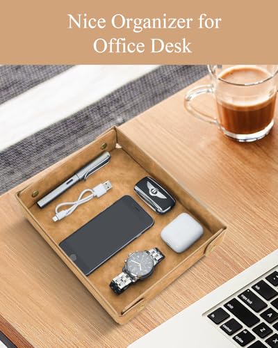CASIRENA Faux Leather Valet Tray Organizer for Men - Catch-All Tray for Entryway Table Key, Wallet, Watch, Coin Change, Phone, Dresser EDC Dump Jewelry, Bedside Nightstand Desk-top - color: Wheat, size: Rectangle