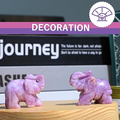 QINJIEJIE Lepidolite Crystals Elephant Decor Cute Desk Stones Figurine Natural Gemstones Decoration Home Room Office Pocket Hippie Statue Meditation Spiritual Gem Stocking Stuffers Gift for Women - color: Lepidolite