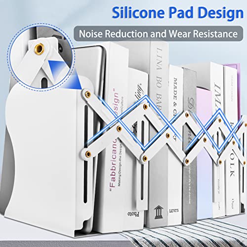 2PCS Carooyac Heavy Duty Bookends to Hold Books - Adjustable Metal Bookends for Shelves - White Book Holders - Extends up to 19 - color: White, size: 2PCS