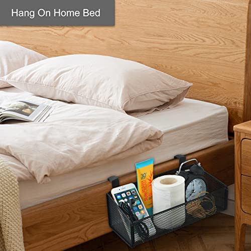 Bedside Caddy Hanging Storage Basket Beside Shelf Metal Organizer for Collage Dorm Bunk Bed,Hospital Bed,Baby Bed - Bedroom Essentials for Magazine,Remote Control,Phone,Drinks (White) - color: White