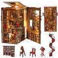 MiniCity Book Nook Kit, DIY Miniature Dollhouse Booknook Kit, 3D Wooden Puzzle Bookend Bookshelf Insert Decor with LED Light for Teens and Adults (Abbey Library) - style: Abbey Library