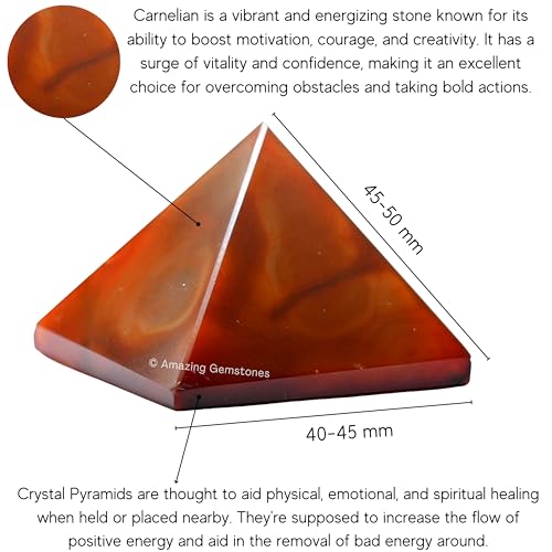 Amazing Gemstone Carnelian Pyramid Crystal Healing Stones - 2" Great Pyramid Figurine of Natural Stone Pyramid for Meditation, Reiki, Chakra Balancing and Crystal Pyramids Grid - color: Carnelian