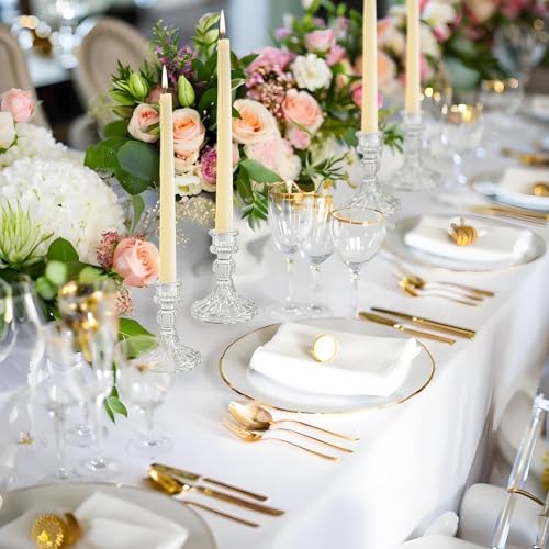 Glass Candlestick Holder,Striped Taper Candle Holders,Set of 6 Candle Stand for Table Centerpieces, Home Decor,Weddings,Festival and Parties (Clear Stripe Pattern) - color: Clear Stripe Pattern