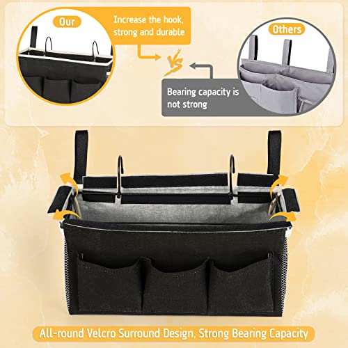 Lilithye Bedside Caddy Bedside Organizer Bedside Storage Caddy with Fixed Straps and Water Bottle Holder for Home College Dorm Bunk Bed Hospital Bed Crib Bed Rails (Black) - color: Black