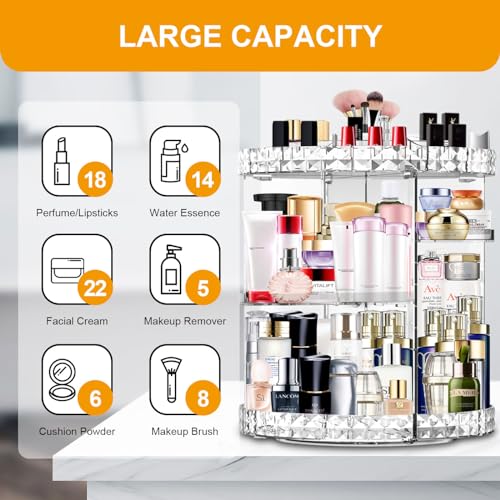 Makeup Organizer 360 Degree Rotating 7 Adjustable Layers Large Capacity Cosmetic Organizer Transparent Make Up Organizers and Storage - color: Clear