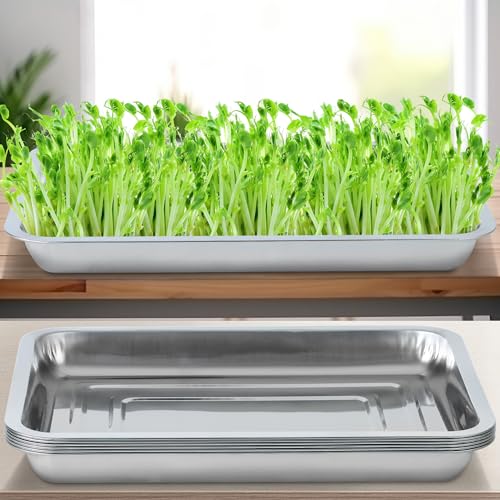Plant Germination Trays, Stainless Steel Plant Trays Stainless Metal Trays Stainless Steel Seed Starter Carry Trays Nursery Seedling Pots Water Collection Transplantation (6PCS)